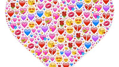 Ett hjärta som består av massor med små emojisymboler.