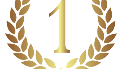 En guldiga etta. Runt ettan är det två grenar med guldiga blad som formar en halvcirkel.