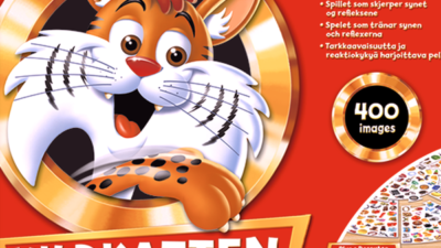 Närbild på spelet Vildkatten med en illustrerad vildkatt på locket.